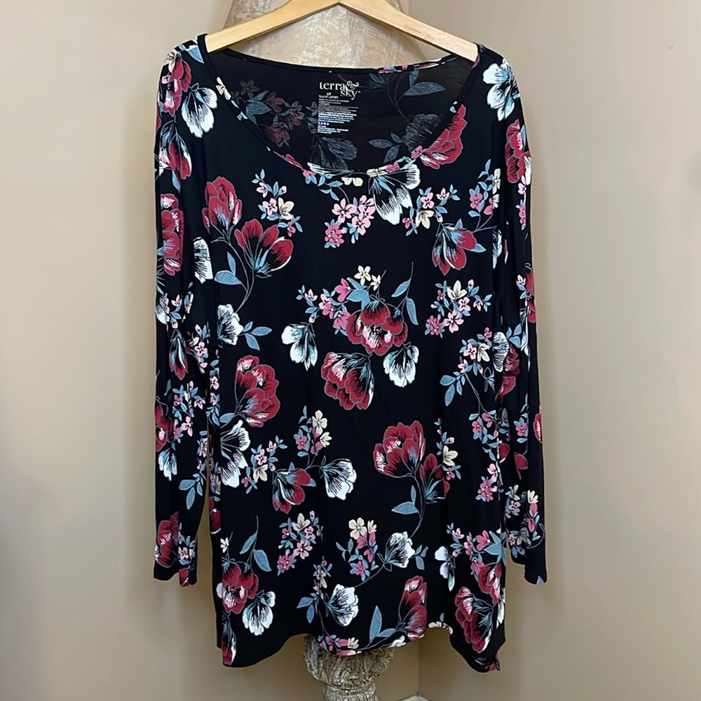 Terra & Sky Women's Flower Long Sleeves Floral Print Plus 3X
